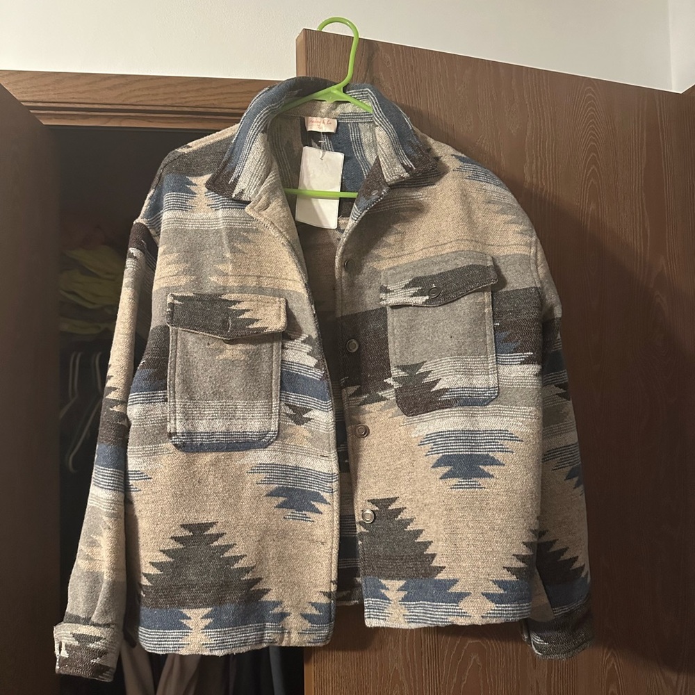 Aztec Patterned Jacket in Blue and Gray